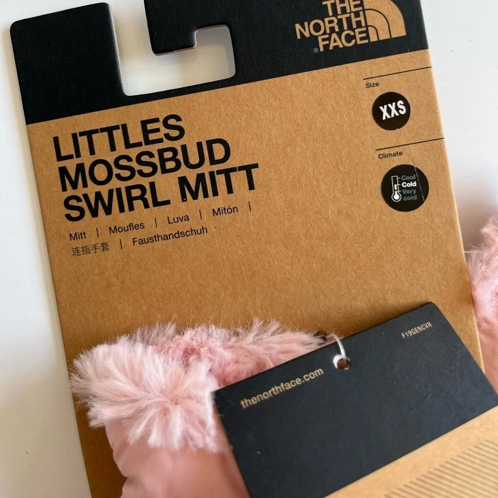 NWT The North Face Kids Pink Puffy Mittens with Faux-Fur Trim